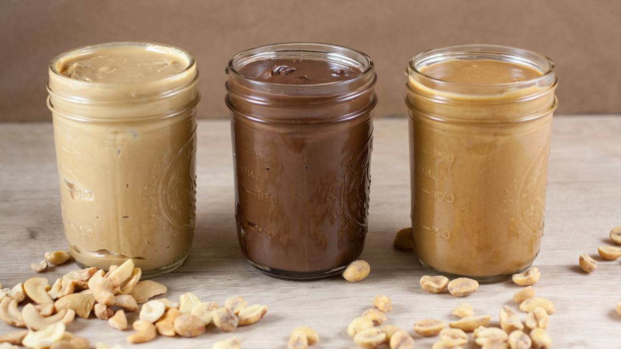 A selection of homemade nut butters infused with collagen powder.