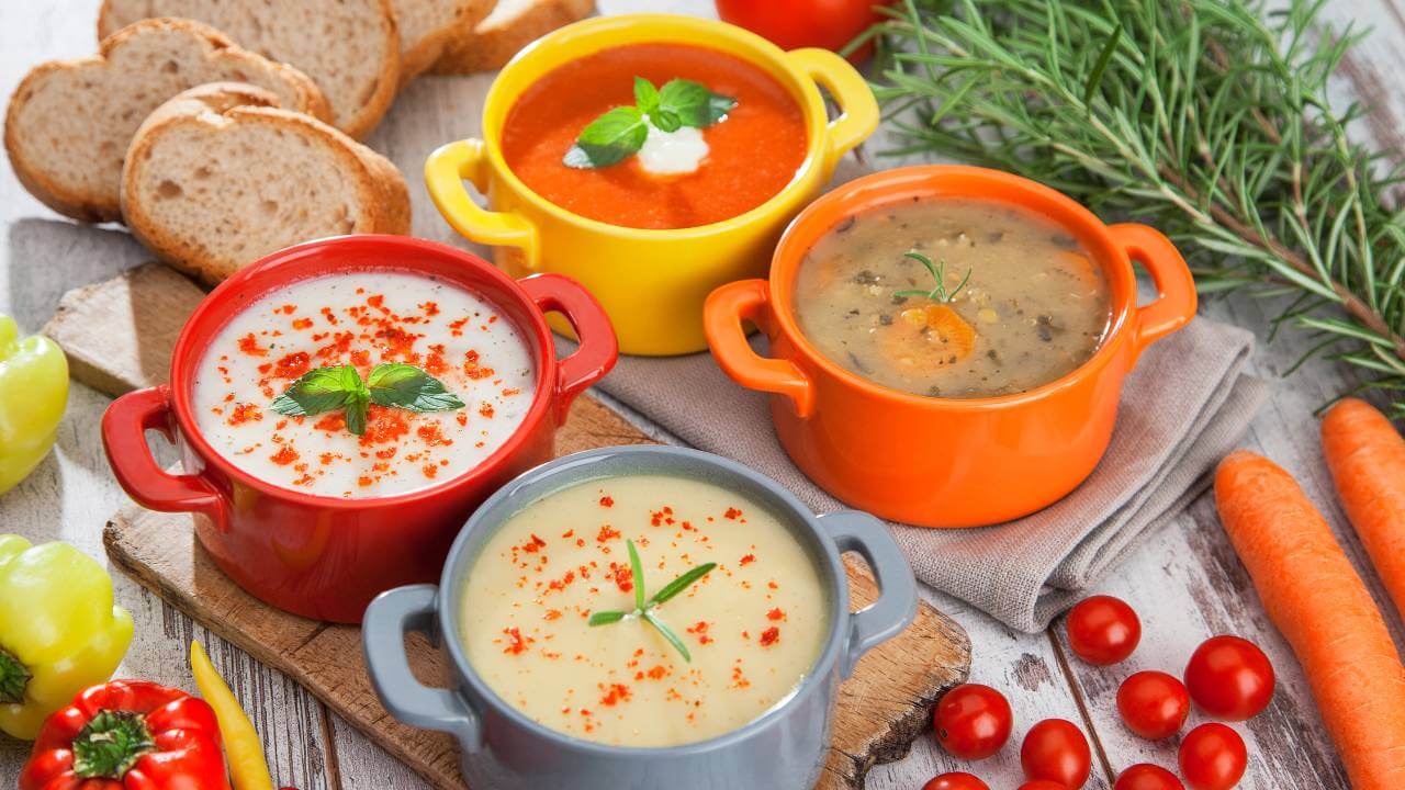 A selection of soups made with various collagen powders.
